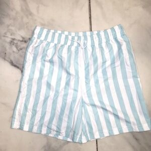 JANIE AND JACK RECYCLED STRIPED SWIM TRUNK IN AQUA STRIPE SIZE 12